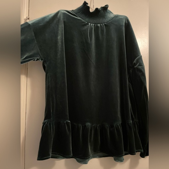 Soft Surroundings Floriana Velvet Peplum Ruffle Blouse Pine Grove Size Medium - Picture 6 of 13
